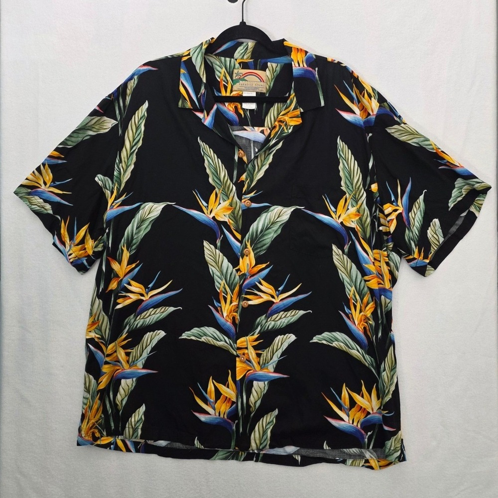 Paradise Found Hawaiian Shirt XL  Bird of Paradise Aloha Top Vintage 90s